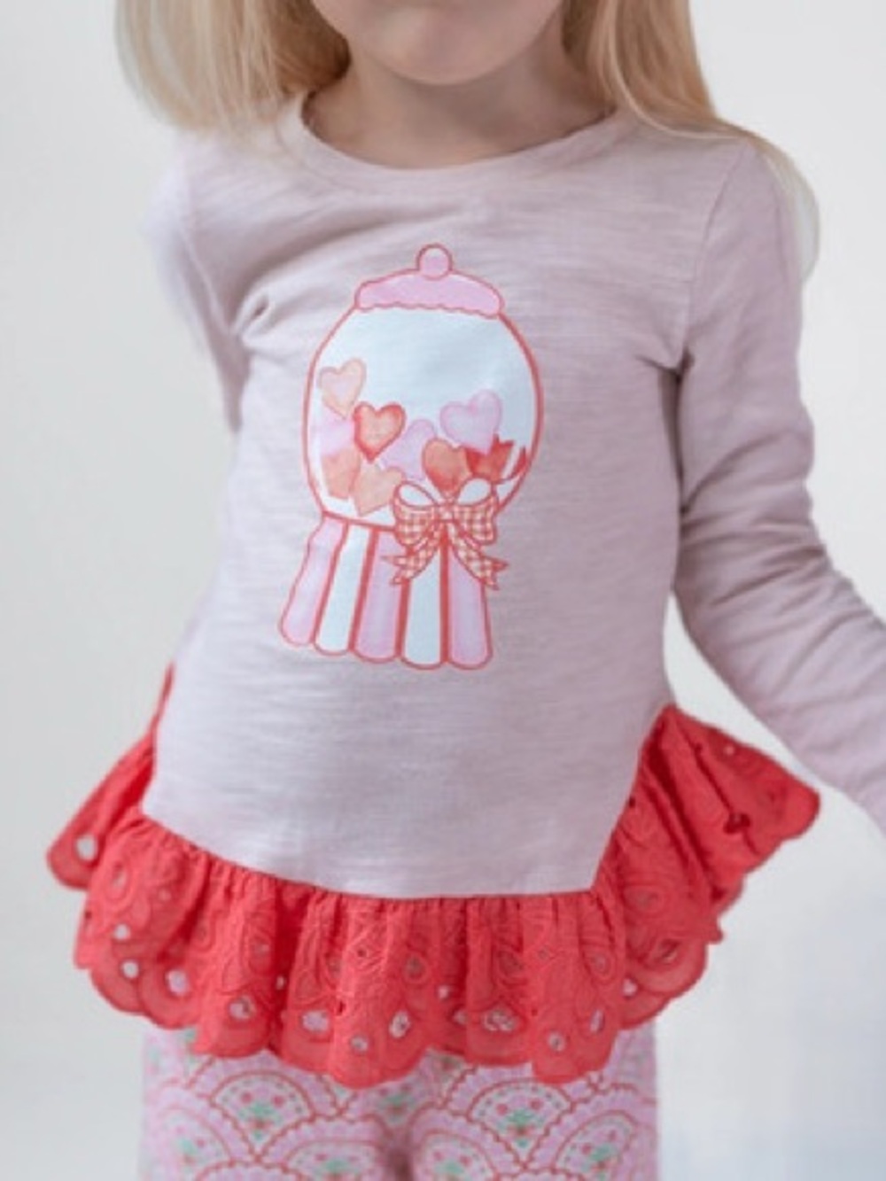 Matilda Jane Pink Heart Gumball Peplum Top - Cute Long Sleeve Shirt